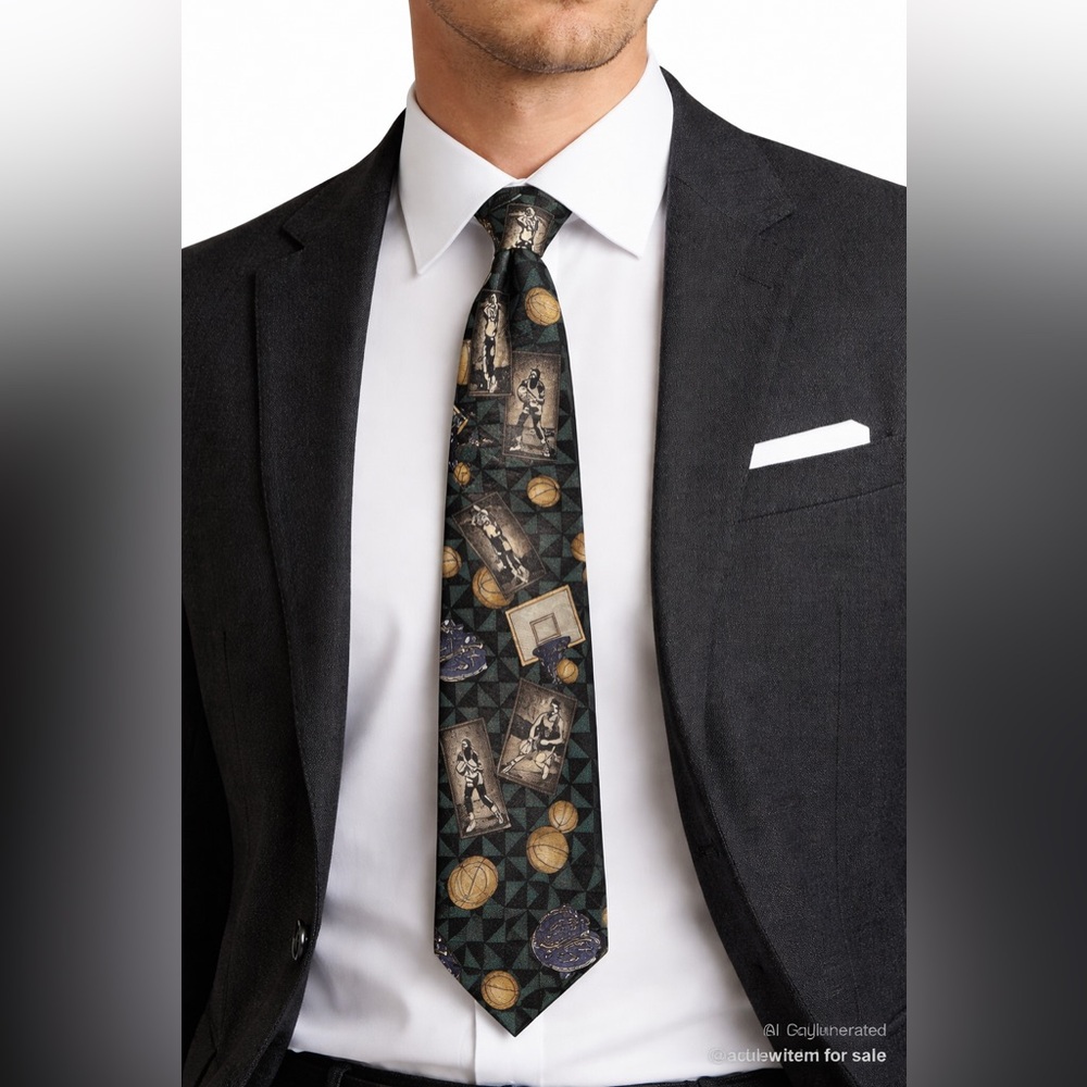 Vintage Bill Blass Basketball Silk Tie 58” Retro Sports Print